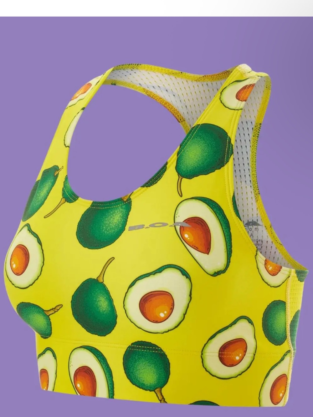 Yellow Avocado Print Sports Bra